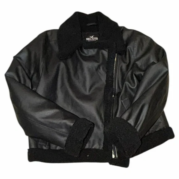 Hollister Womens Vegan Leather Sherpa Lined Biker Jacket XL NWT - Picture 3 of 12